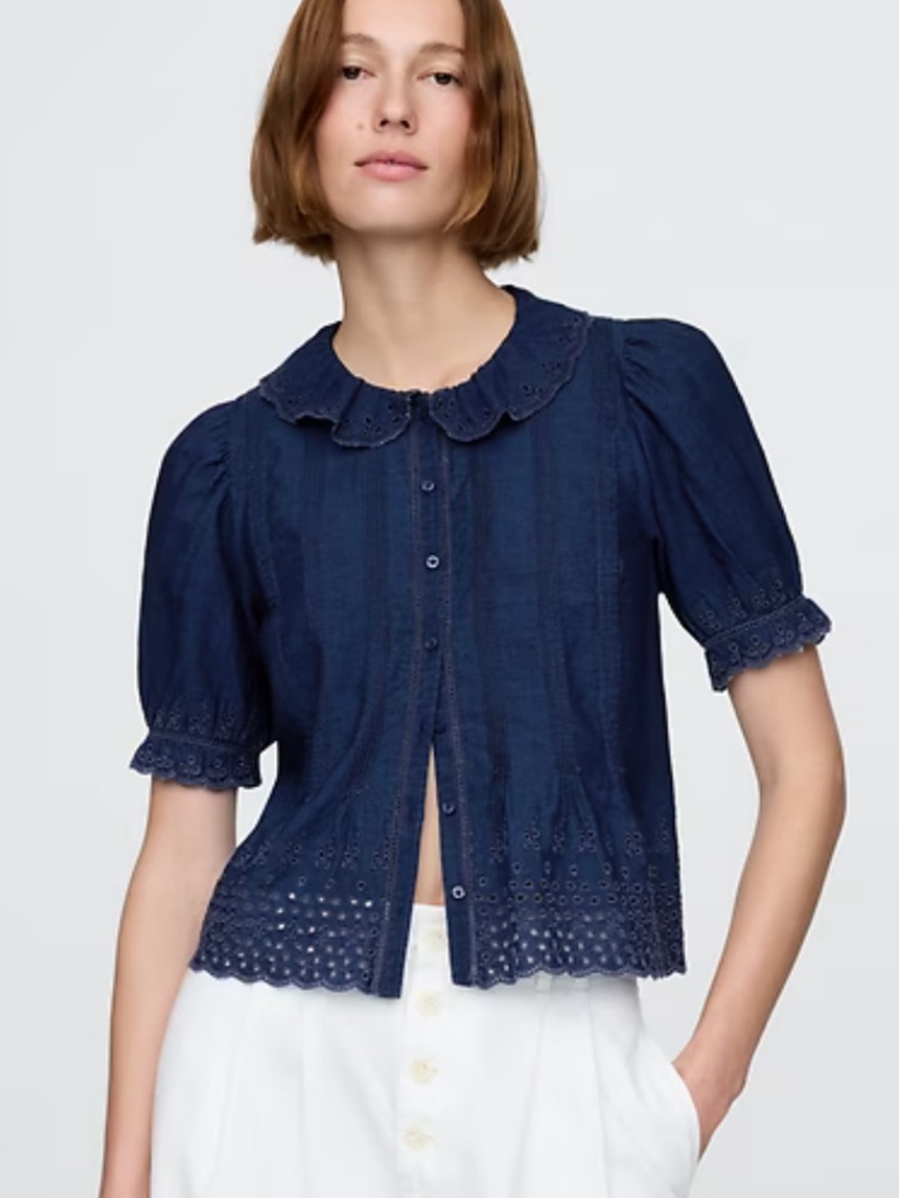 GAP x DOEN Eyelet Button-Front Blouse